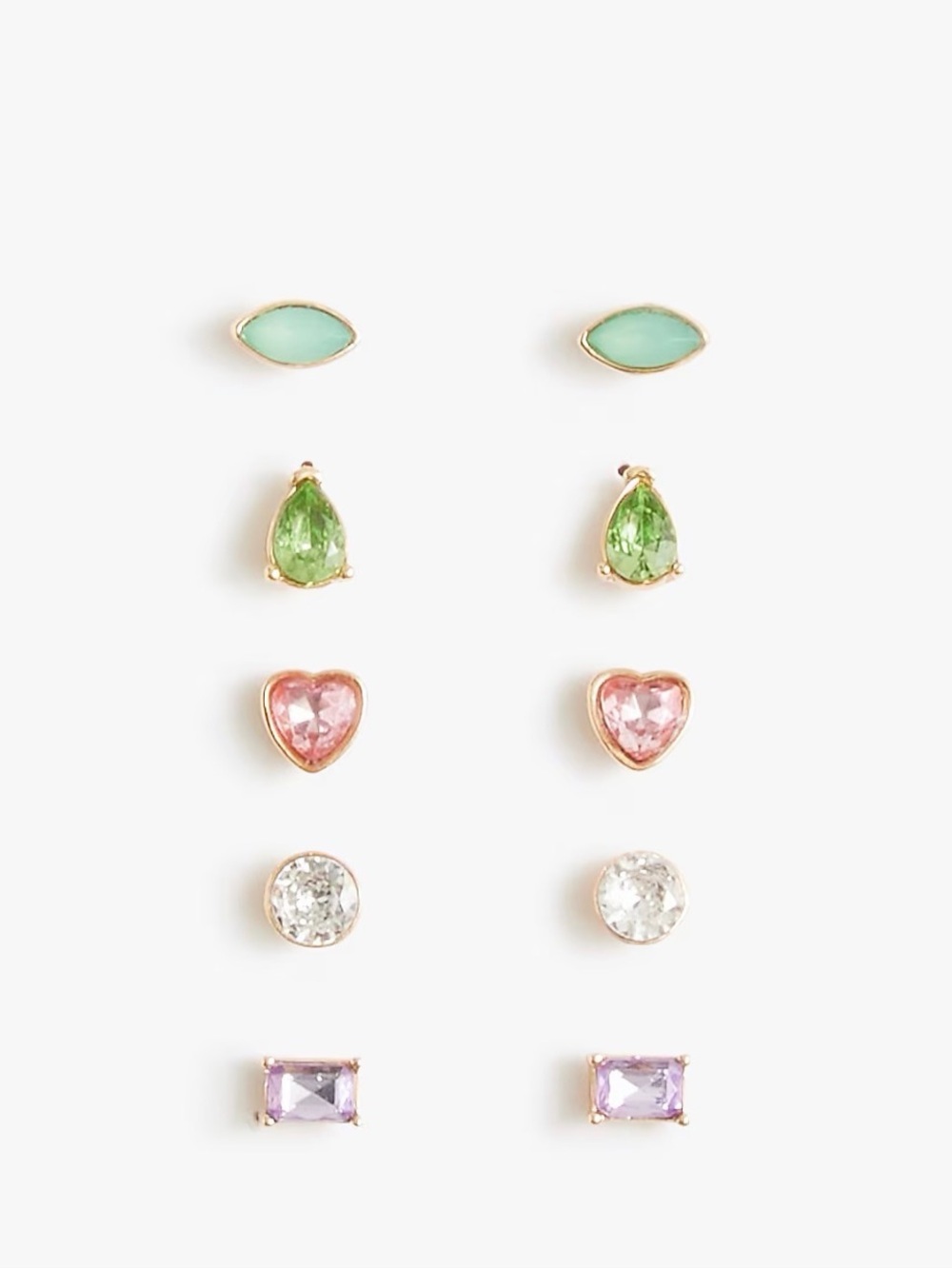 Crewcuts Kids Multi-Stud Earring Set - Mint, Green, Pink, Clear, Lavender j crew